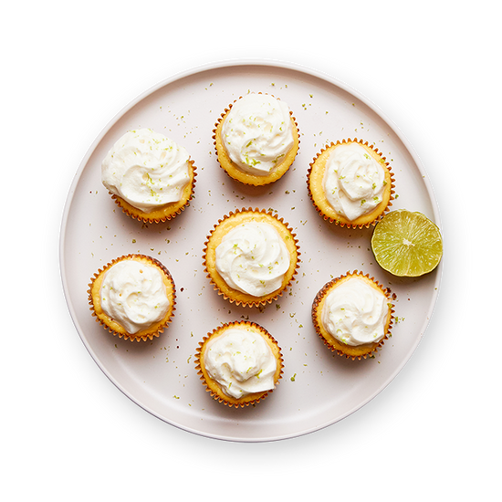 7 lemon cupcakes on a plate